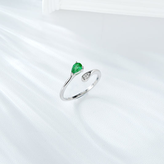 Anillo de Plata S925 con Esmeralda Ajustable - Elegancia Minimalista
