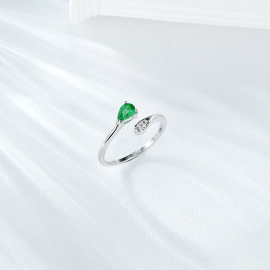 Anillo de Plata S925 con Esmeralda Ajustable - Elegancia Minimalista