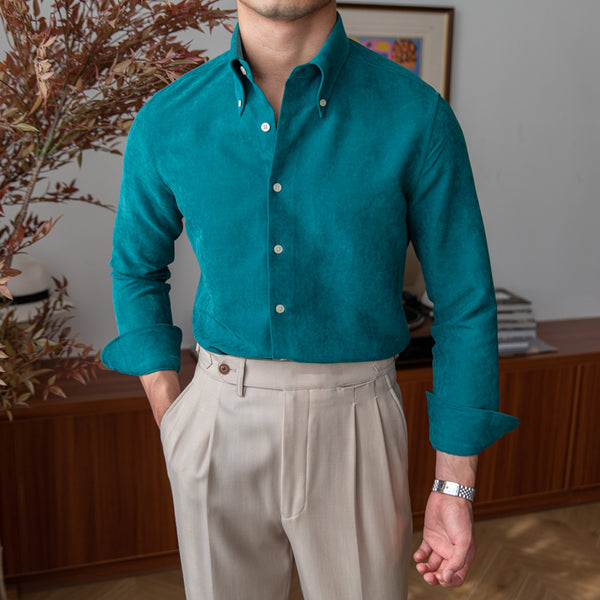 Camisa Retro de Cuello Puntiagudo Gruesa y Cálida para Caballero