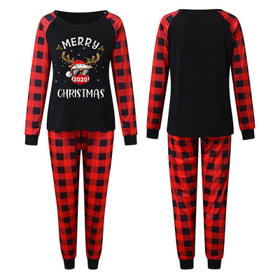 Children's red and black plaid Christmas pajama set with a long-sleeve top featuring a reindeer graphic. - Image 3