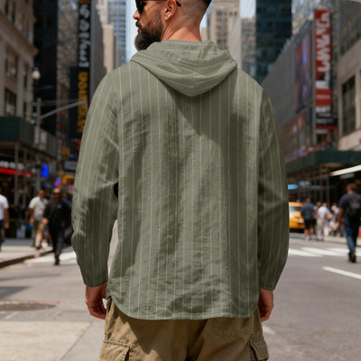 Camisa Lino Holgada Talla Grande Hombre a Rayas con Capucha - Image 38