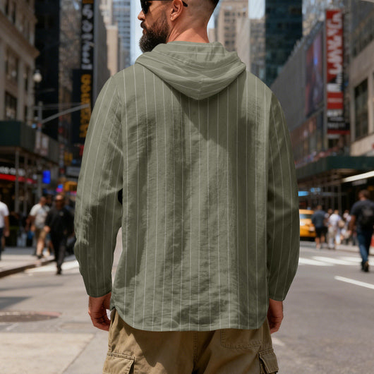 Camisa Lino Holgada Talla Grande Hombre a Rayas con Capucha - Image 38