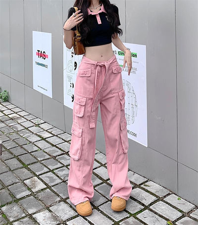 Pantalones Cargo Sueltos Vintage Americano con Múltiples Bolsillos y Detalles Desgastados - Image 14