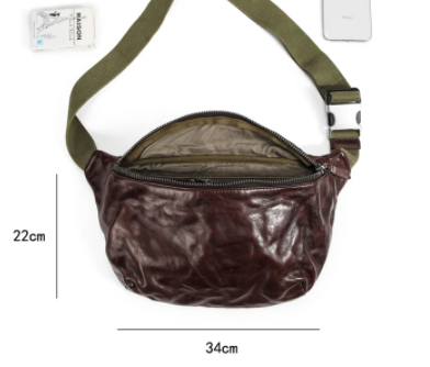 Bolsa Bandolera de Cuero Vacuno con Pliegues Vintage para Hombre - Image 7