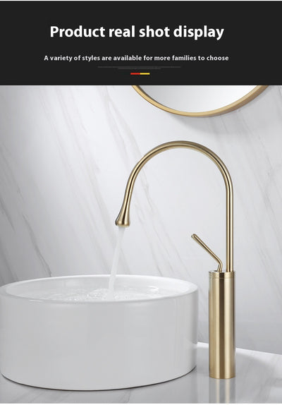 Grifo de Lavabo Giratorio en Cobre Dorado con Diseño Gota de Agua - Image 25