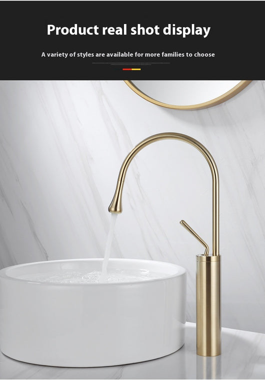 Grifo de Lavabo Giratorio en Cobre Dorado con Diseño Gota de Agua - Image 25