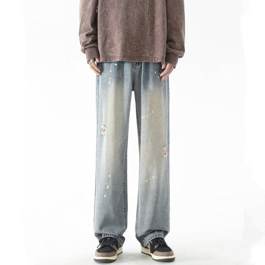 Pantalones Vaqueros Rectos con Desgarre Lavado a Agua para Hombre - Image 5