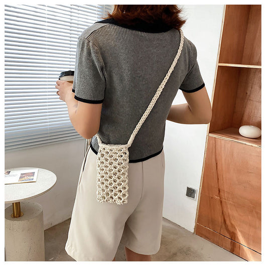 Bolsa Mensajera Tejida de Colores Lisos - Estilo Casual Multiusos - Image 14