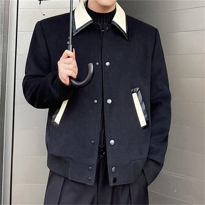 Chaqueta de Lana con Solapas de Cuero Contraste para Hombre - Image 7