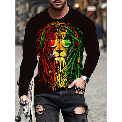 Playera Hombre Estilo Retro 3D Hip-hop Oversize Manga Larga Cuello Redondo - Image 13