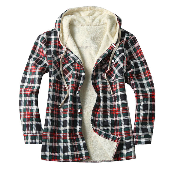 Men's Shirt Jacket with Hood and Fleece Lining