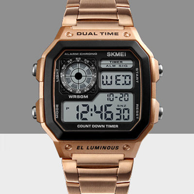 Reloj Deportivo Multifunción Acero Inoxidable Pantalla Dual Resistente al Agua