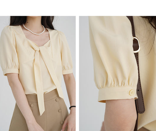 Blusa Elegante con Moño y Cuello Cuadrado Escote Descubierto - Image 3