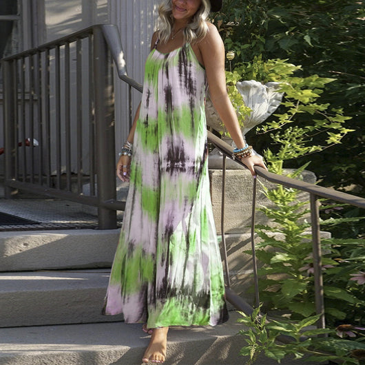 Vestido Slip con Estampado Tie Dye y Rayas para Talla Grande - Image 5