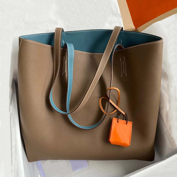 Bolso Tote de Cuero Genuino Doble Cara - Gran Capacidad