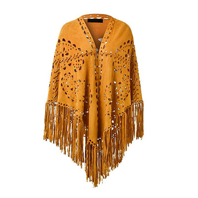 Capa Poncho de Gamuza Elástica con Flecos Versátil - Image 15