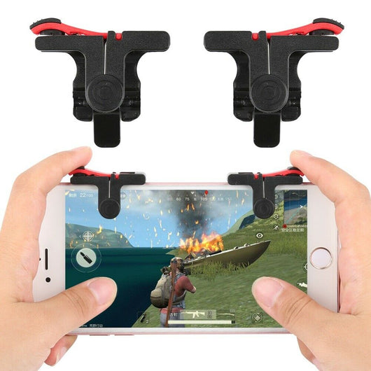 Pair of black and red auxiliary game controller buttons for smartphones and tablets, featuring a clip-on design. - Image 9