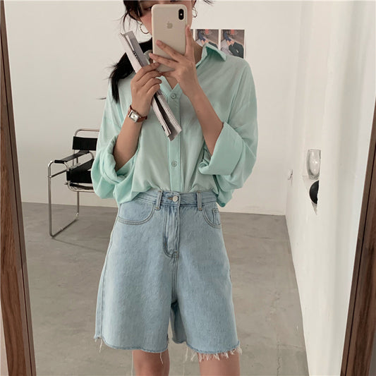 Shorts de Mezclilla Talle Alto con Basta Cruda