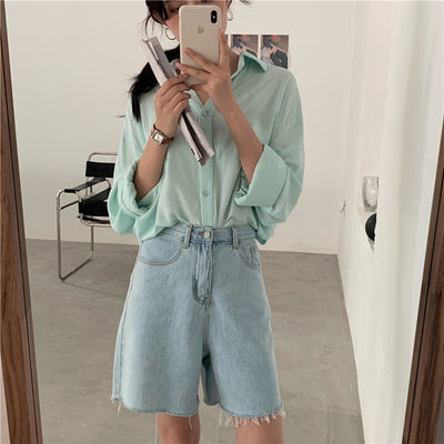 Shorts de Mezclilla Talle Alto con Basta Cruda