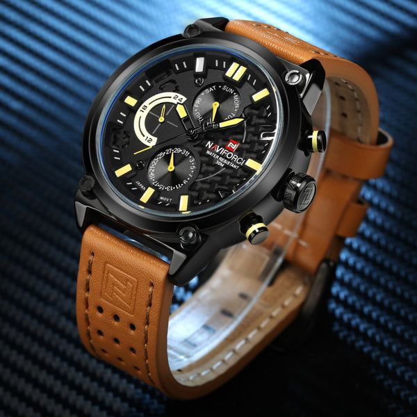 Reloj de Pulsera Cuarzo Hombre con Correa de Cuero Impermeable