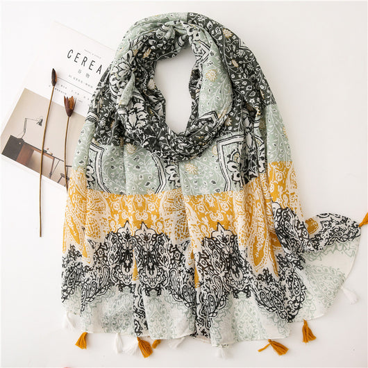 Pañuelo Artesanal Bohemio de Algodón y Lino con Estampado Retro Patchwork - Image 32