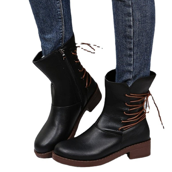 Botas Retro Mujer con Tacón Grueso y Detalles de Remaches