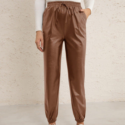 Pantalones de Cuero PU para Mujer con Cintura Elástica Versátil - Image 2