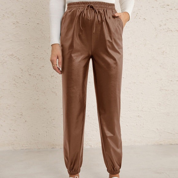 Pantalones de Cuero PU para Mujer con Cintura Elástica Versátil