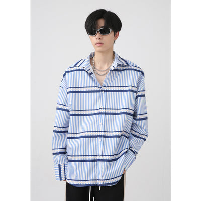 Camisa Hombre Rayas Azul y Blanco con Hombreras Tridimensionales - Image 10
