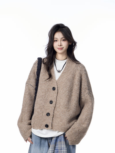 Cardigan de Punto Cuello V Mujer Estilo Relajado Suéter Holgado - Image 24