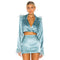 Blazer Corto Azul Talla Pequeña para Mujer - Otoño