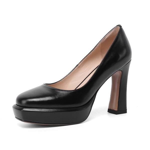Zapatos de Cuero con Aceite de Caballo y Tacón Grueso