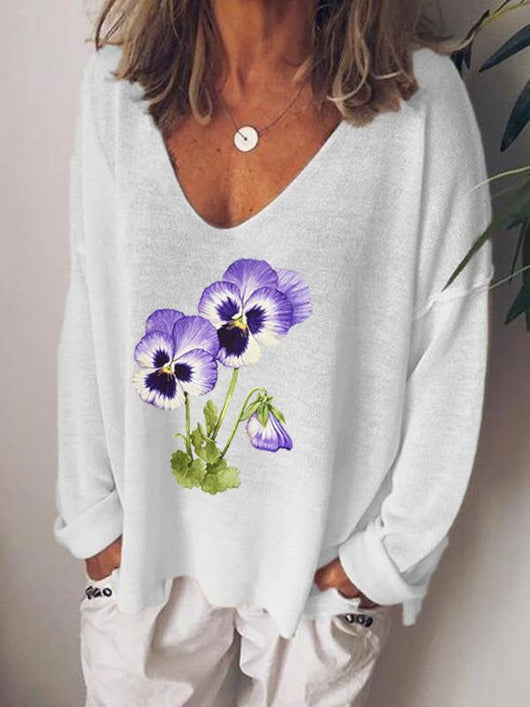 Blusa Suelta con Escote V y Estampado - Manga Larga - Image 20