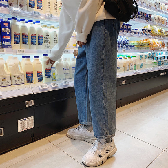 Men's Retro Hong Kong Style Cropped Jeans Trendy