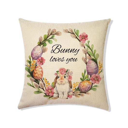 Funda de Cojín Decorativa Pascua - Canasta Flores y Conejito para Sofá y Auto - Image 9