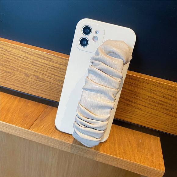 Funda de Cuero Blanco Antiguo con Correa de Muñeca