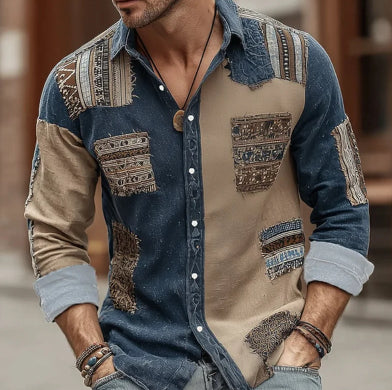 Camisa Manga Larga Estampada a Rayas para Hombre