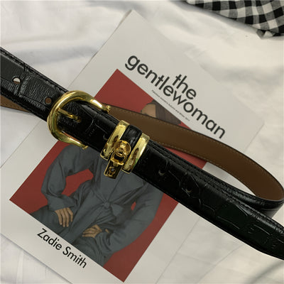 Cinturón de Cuero Premium Oro Antiguo con Patrón de Cerradura - Image 2