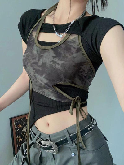 Blusa Retro Hot Girl Estampada Manga Corta con Tirantes - Diseño Verano Chic - Image 8