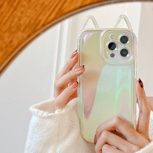 Funda para Celular Orejas de Gato con Laser Multicolor