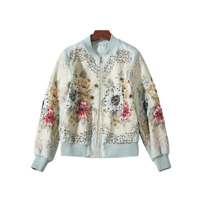 Chaqueta Beisbolera Larga con Peonia Cristalizada y Bordado en Relieve para Mujer - Image 5