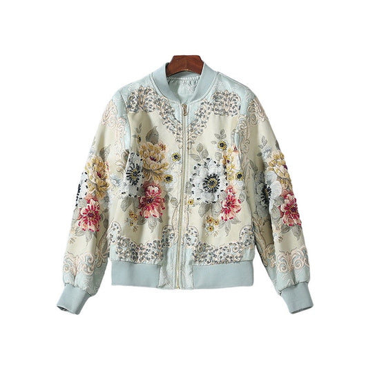 Chaqueta Beisbolera Larga con Peonia Cristalizada y Bordado en Relieve para Mujer - Image 5
