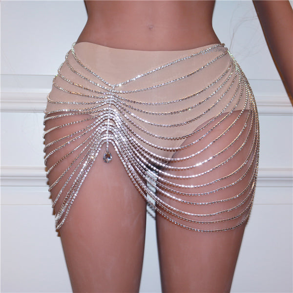 Falda de Danza con Cadena de Cintura y Borlas Brillantes