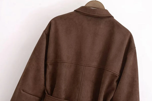 Chaqueta Camisa Polo Suede con Cinturón - Manga Larga Oversize - Image 14