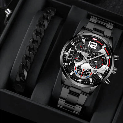 Set de 2 Relojes de Acero para Hombre con Pulsera - Diseño Ejecutivo Tres Ojos - Image 3