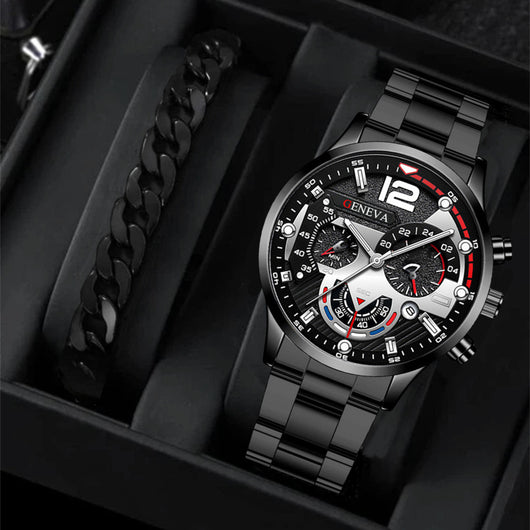 Set de 2 Relojes de Acero para Hombre con Pulsera - Diseño Ejecutivo Tres Ojos - Image 3