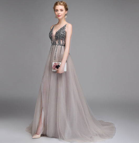 Vestido de Noche Escotado en V Primavera Otoño para Banquetes - Image 13