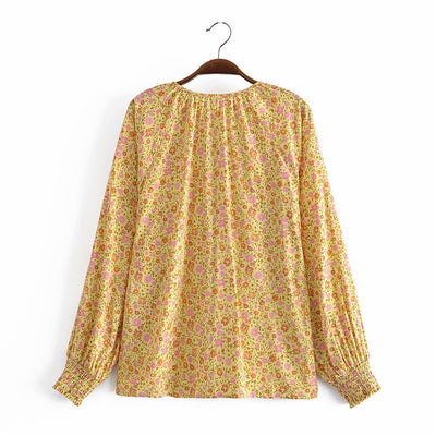 Camisa Suelta de Manga Larga con Estampado Acuarela y Flecos - Image 4