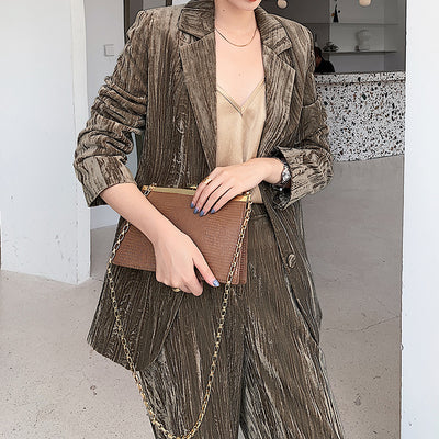 Blazer Mujer Terciopelo Dorado Estilo Francés Primavera Otoño - Image 7