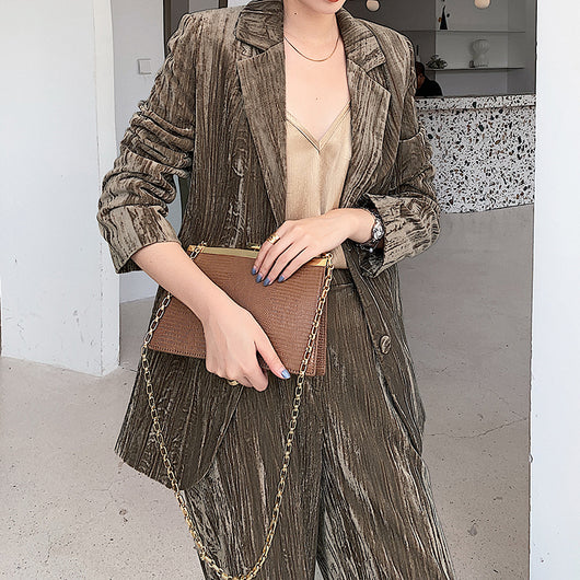 Blazer Mujer Terciopelo Dorado Estilo Francés Primavera Otoño - Image 7